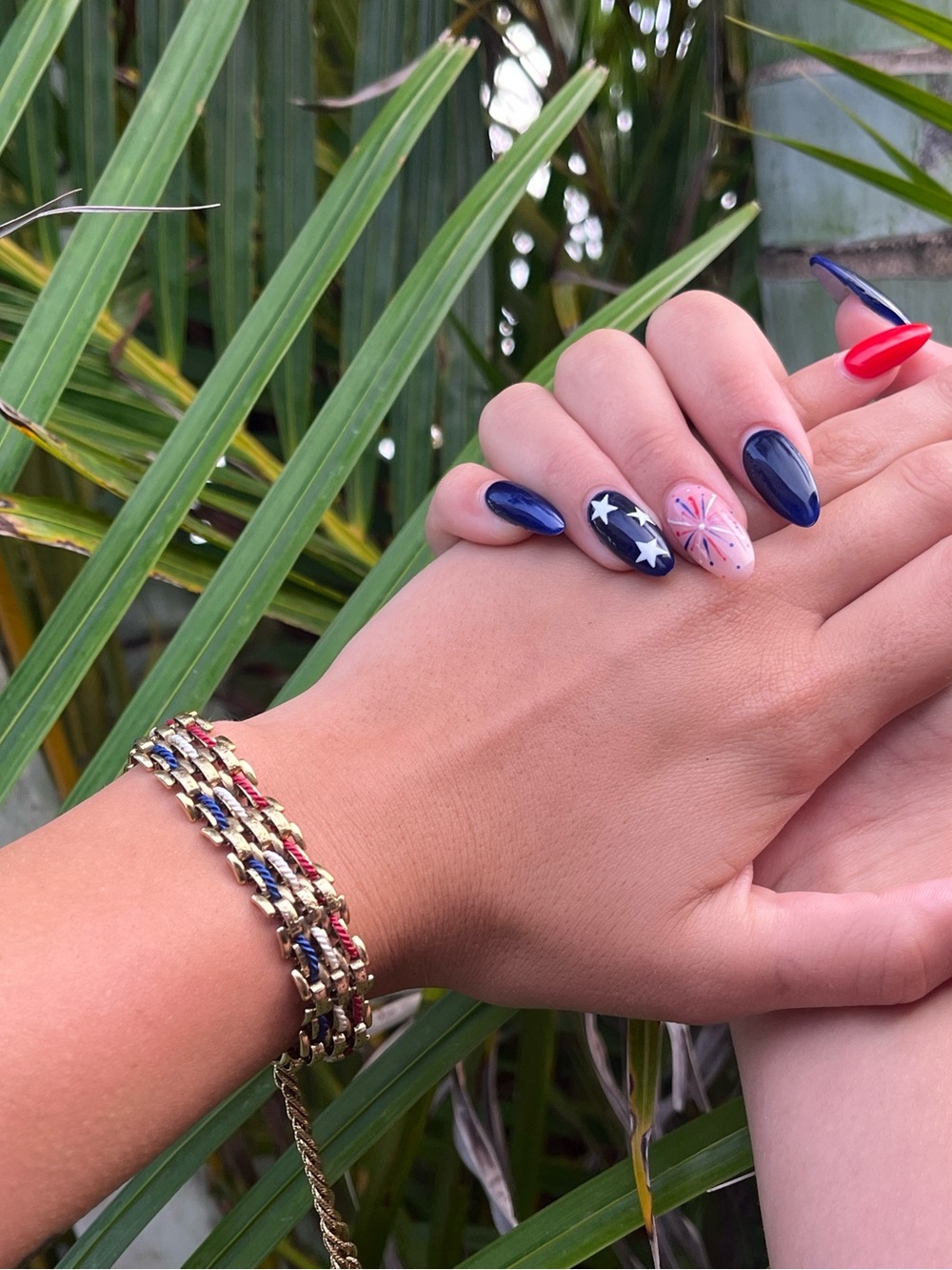 LMJ 4th of July 250 yrs! Gold Bracelet with Red, White and Blue silk thread.